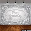 2D Silver Glitter Diamond Happy Birthday Backdrop Banner Party Photography Background