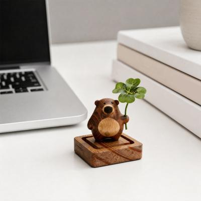 Holz Bär Ätherisches Öl Diffusor Kleeblatt Bär Aromatherapie Diffusor Tragbar Niedlich Holz