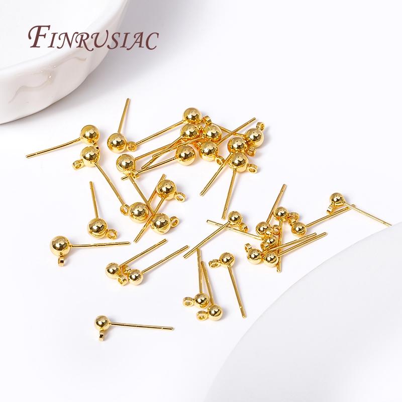 18K Gold-Plated Silver Needle Material Earrings DIY Jewelry Making Earrings Accessories 3/4MM Ball Post Earring with Closed Ring