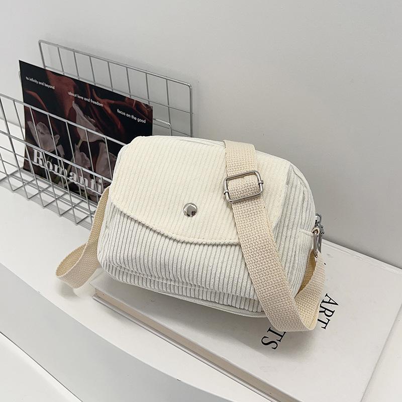 Autumn Winter Corduroy Women's Single Shoulder Bag Simple Solid Color Zipper Crossbody Bag Fashi Versatile Commuter Square Bag