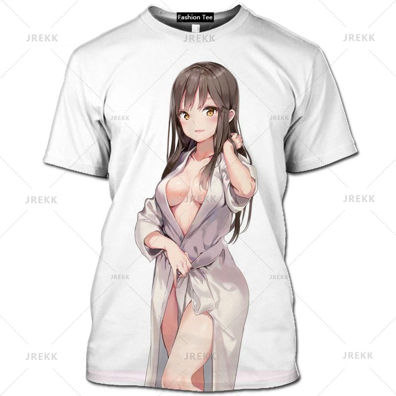 Japan Anime Kawaii T Shirt 3D Printed Sexy Senpai Girl Short Sleeved Hentai Bikini Ropa Hombre Men Casual Cosplay Loli Waifu Tee