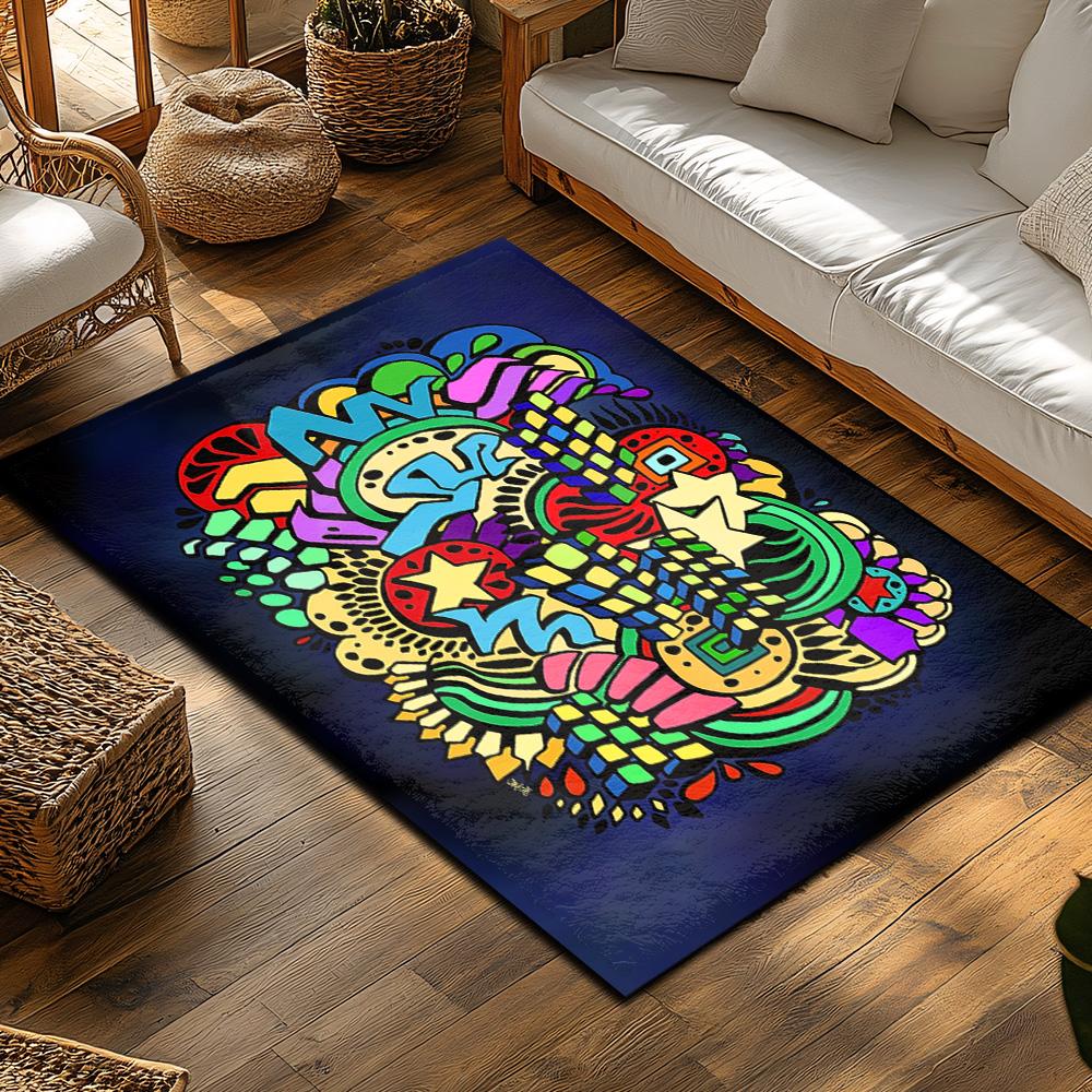 Unique Bohemian Area Rug Non-Slip Floor Mat Washable Indoor Outdoor Decor Modern Abstract Patterned Home Accent Rug Gift Idea