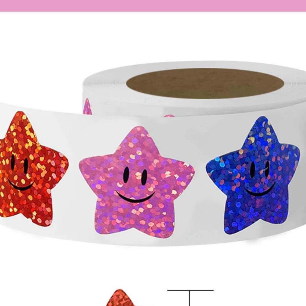 500 Laser Smiley Face Star Stickers: Self-Adhesive Decoration & Packaging Seals