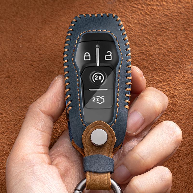 Ford Key Case for Focus, Mondeo, Kuga, Ecosport, Edge, Taurus - Genuine Leather with Buckle