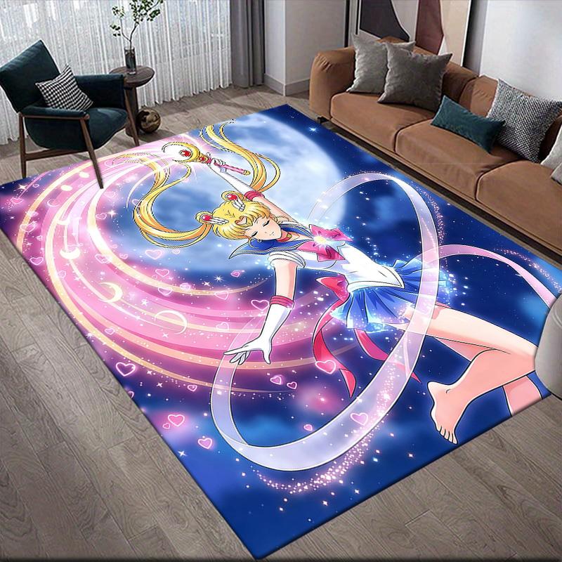 Sailor Moon2 Flannel Pattern Square Carpet,Area Rug,Carpet Rug for Living Room Bedroom Sofa Playroom Decor,Non-slip Floor Mat