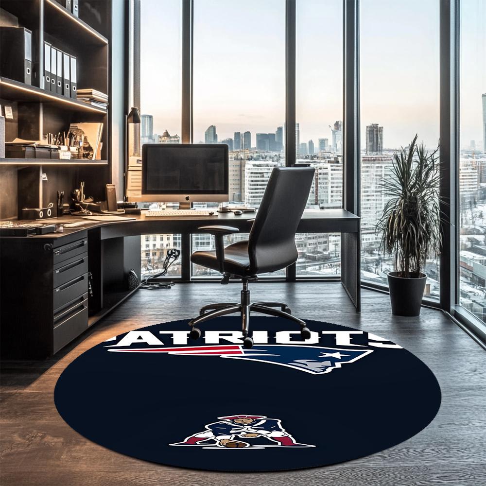 New England Patriots Printed Round Rug Carpet Chair Rug Area Rug Entryway Doormats,for Office Chair Living Room Bedroom Kitchen Room.