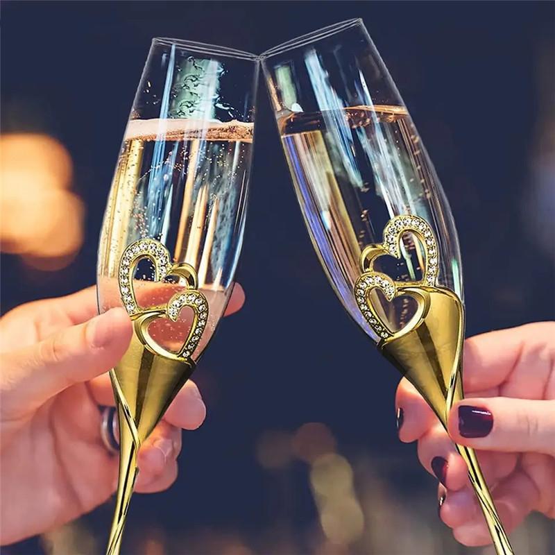 Wedding Champagne Glasses Hearts Inside Golden Toasting Flute Wine Glass Goblet Party Lover Anniversary Valentine's Day Gifts argento
