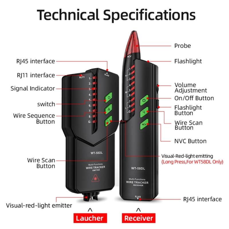High Accuracy Cable Tester Versatile Line Tester Tracing Device for Ethernet Lines Efficiently Locate & Test Connections