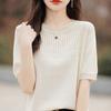 Ice Silk Short Sleeve T Shirt With Knitted Hollow Design For Summer Casual Women