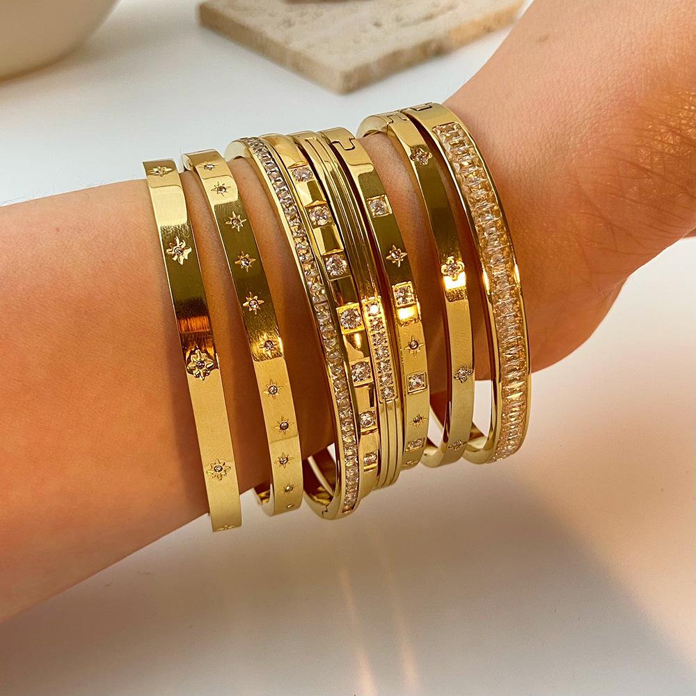 New Waterproof Cubic Zirconia Bangles Stainless Steel Bracelets Tarnish Free Jewelry for Women Factory Wholesales Customize