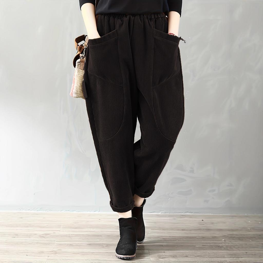 Autumn and Winter Elastic Waist Plus Size Fashionable Corduroy Loose Outerwear Pants