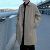 Men Double Breasted Windbreaker Coat Long Sleeve Lapel Solid Color Loose Fit Casual Mid Length Trench Coat with Pockets