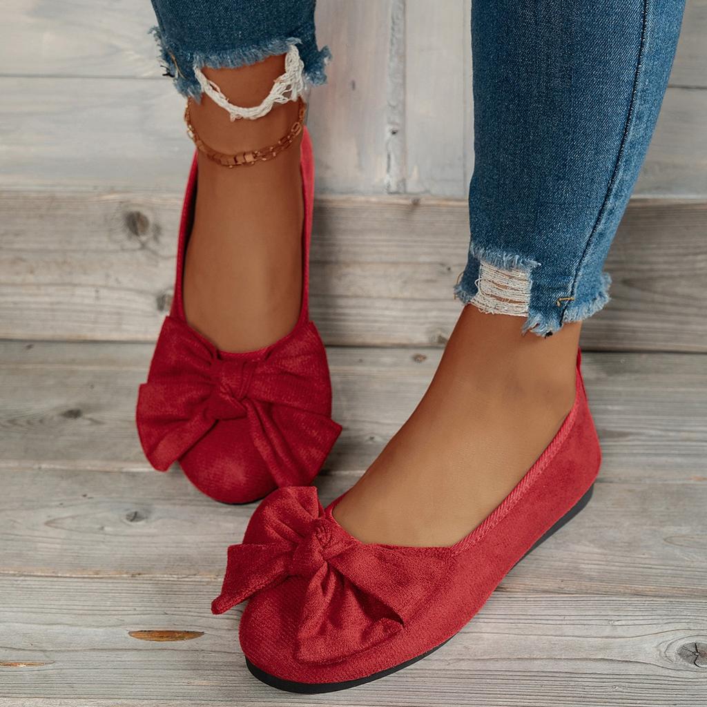 Fashion Large Size Butterfly Knot Ladies Flat round Toe Soft Bottom Summer Grandma Shoes Casual Micro Fiber Upgraded Rubber Sole