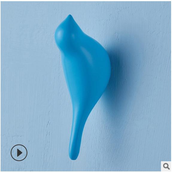 Wandhaken in Vogelform zur Heimdekoration, Aufbewahrungsregal mit Holzmaserung aus Kunstharz, Garderobenhänger für Jacken und Hüte für Schlafzimmertür, Kreativ, Neu blau