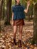 Women's Elegant Velvet Lace Round Neck Bell Sleeve Top