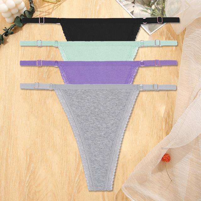 FINETOO Women Cotton Thongs Adjustable Waistband Underwear Low-Rise Sexy G-string Panties Ladies Soft Bikini Underpants