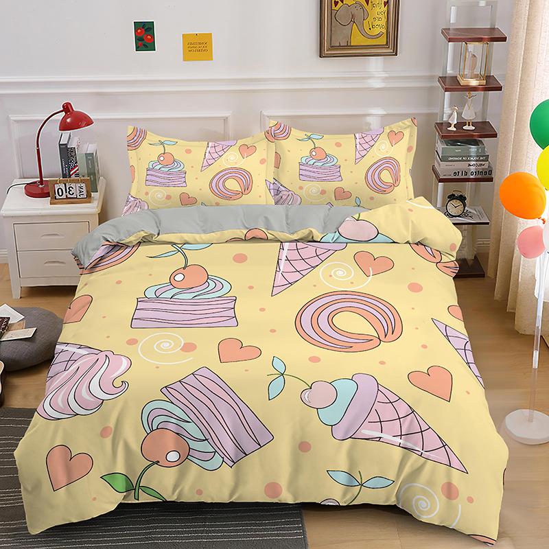 Coffee Cake King Queen Duvet Cover Lovely Afternoon Tea Drawing Bedding Set For Adult Western Drink 2/3pcs Polyester Quilt Cover