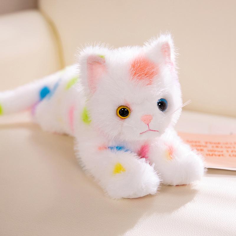 

Милая плюшевая игрушка Радужный кот Мягкая набивная игрушка Домашнее животное Кукла-младенец Пятнистый кот Котенок Подушка Детям Девочкам Рождественский подарок на день рождения