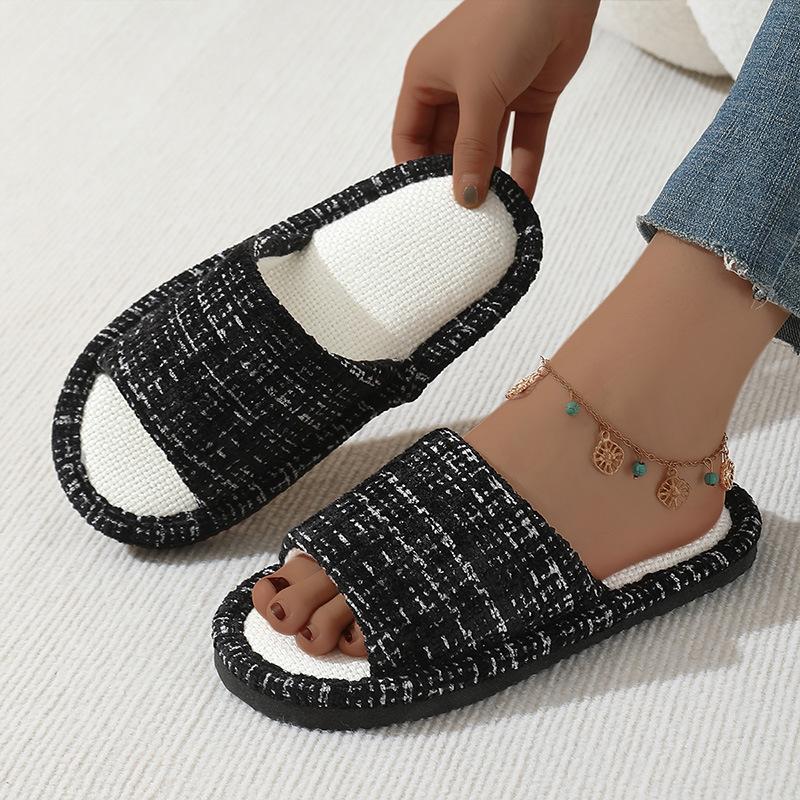 Leinenslipper Damen Sommer Indoor Zuhause Schweißabsorbierend Zuhause Rutschfest Vier Jahreszeiten Zuhause Boden Baumwolle und Leinen Slipper Stoff Herren