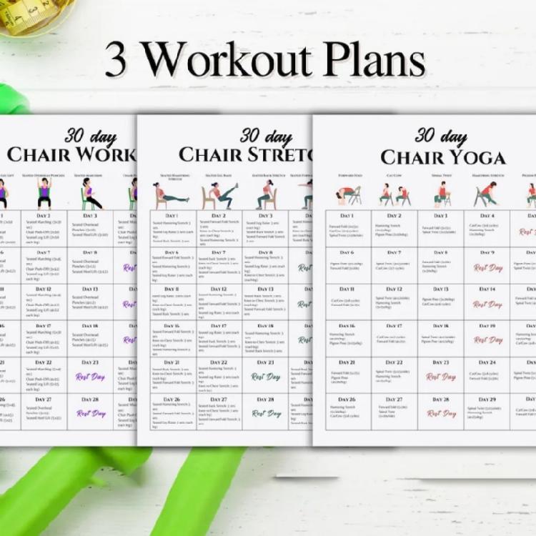 6Pcs Fitness Card Yoga Seated Postures Exercise Charts 30 Day Chair Exercises Plan Poster for Morning Sports Enduring