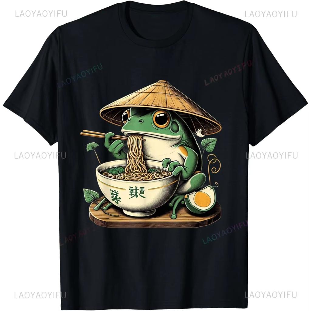 Frog Eating RaUnisex Kawaii Japanese Noodles Anime Lovers TShirt Casual Fashion Loose Harajuku Style Unisex Tshirt Summer Women Tees