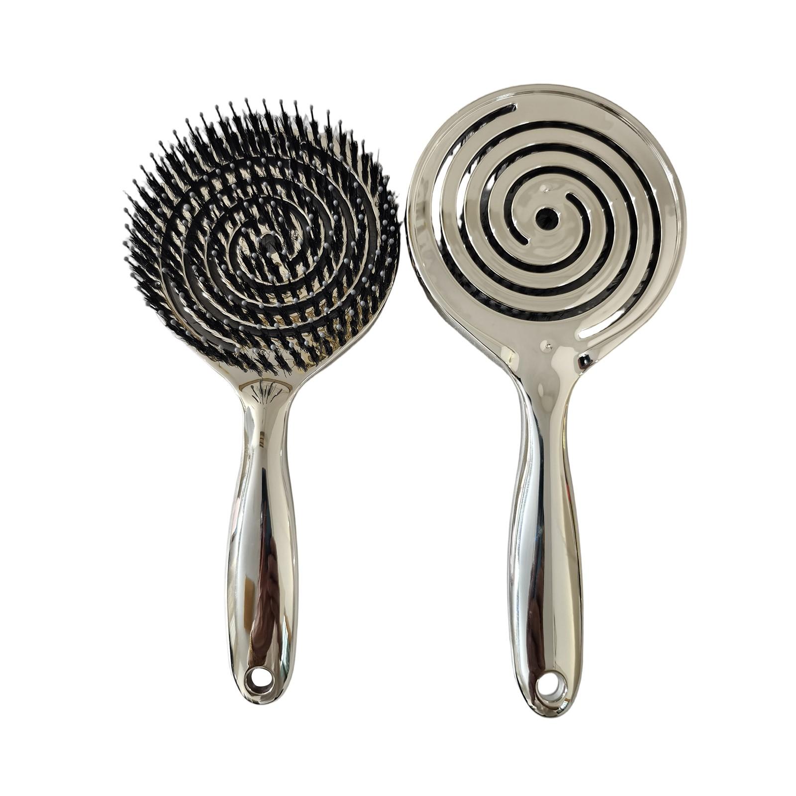 

Электропокрытая полая круглая щетка для статического массажа, уменьшает тепловое повреждение, идеально подходит для быстрой сушки и укладки One Size