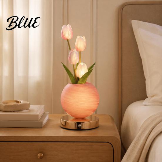 Valentine Day Home Decor Tulip Ceramic Night Light Gradient Color Artificial Flower Table Lamp Rechargeable Housewarming Gift Ideas Touch