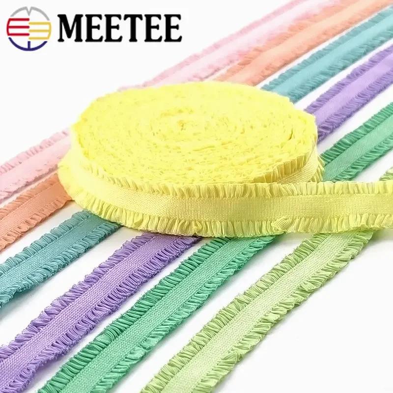 5/10Yards Meetee 12mm Ruffled Elastic Band Colorful Pleated Stretch Lace Trim Headdress Ribbon DIY Garment Sewing Accessories