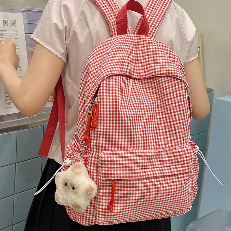 ins cute plaid schoolbag female junior high school student small fresh backpack female backpack high value student schoolbag