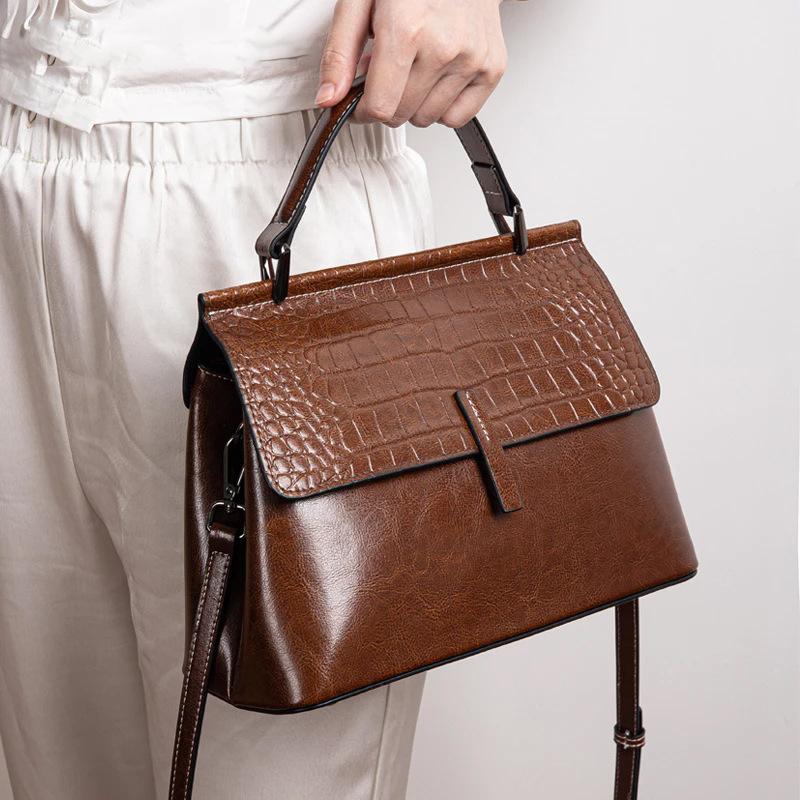 Nuova Borsa a Mano in Pelle con Fantasia Coccodrillo, Borsa a Spalla a Forma di Conchiglia, Borsa Versatile da Donna, Borsa a Tracolla Retro in Pelle di Mucca
