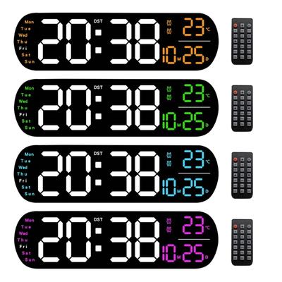 Large Digital Wall Clock Temperature and Date Week Display Night Table Alarm Clock 12/24H Electronic LED Clock