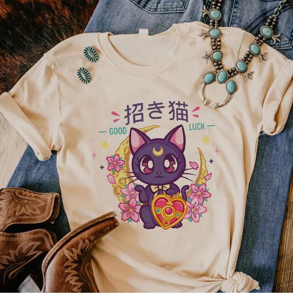 Moon Cat Tshirt Women Anime Harajuku Manga T-shirts Female Comic Graphic Japanese Clothes