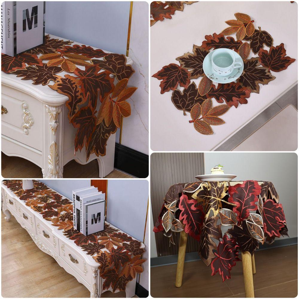 Multicolor Embroidered Table Runner Leaf Pattern Dinner Mat Tabletop Placemat Farmhouse Dining