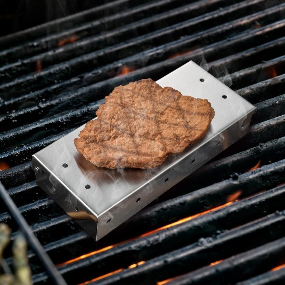 Stainless Steel BBQ Smoker Box Won't Warp Vent Grill Roast Charcoal Box Thickened Sawdust Charcoal Box Outdoor Cooking