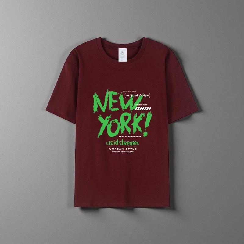 

Летняя новая универсальная футболка унисекс из чистого хлопка, модная повседневная футболка с круглым вырезом, дышащая, свободного кроя, с принтом, с короткими рукавами XXXXXL бордовый