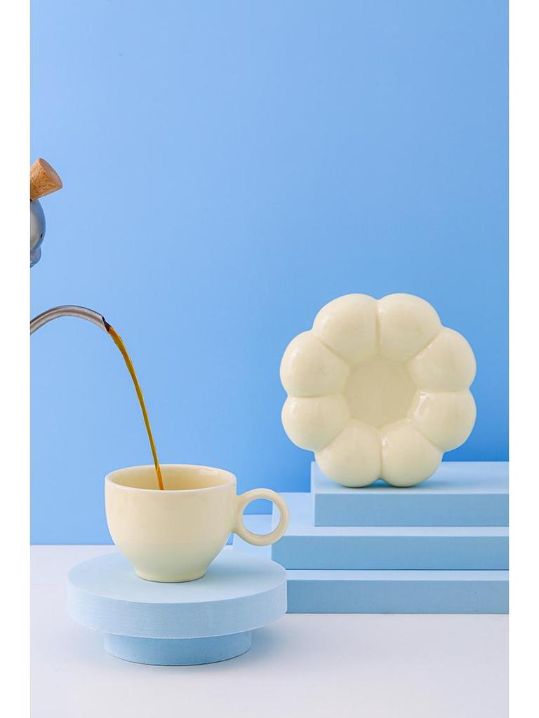 Tazas y Platillos de Cerámica de Estilo Nórdico Inspirados en Macarons - Diseño Lindo y Creativo de Girasol