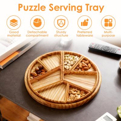Puzzle Serving Tray Wooden Divided Food Platter with 8 Removable Compartment Christmas Wooden Fruit Food Platter for Nut Snacks