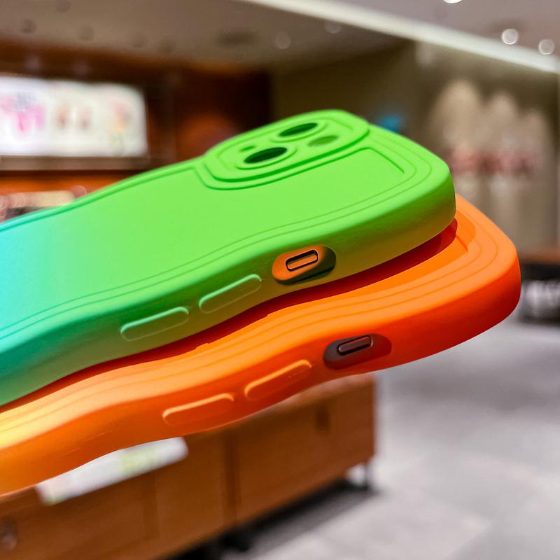 For Iphone 16 15 14 Pro Max 13 12 11 Samsung S24 S23 S21FE Gradient Double Color Case Wave Border Shockproof Phone Cover Skin Feel Shell