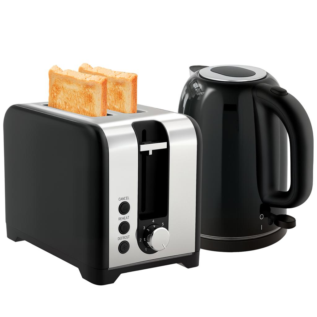 Simple Polished Toaster and Kettle Set - Black
