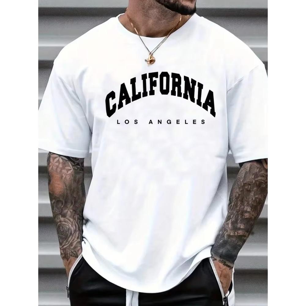 3D California Letter Print Men's Loose T-shirt Urban Street Men's Fashion Short-sleeved Top Summer Daily Casual Men's T-shirt