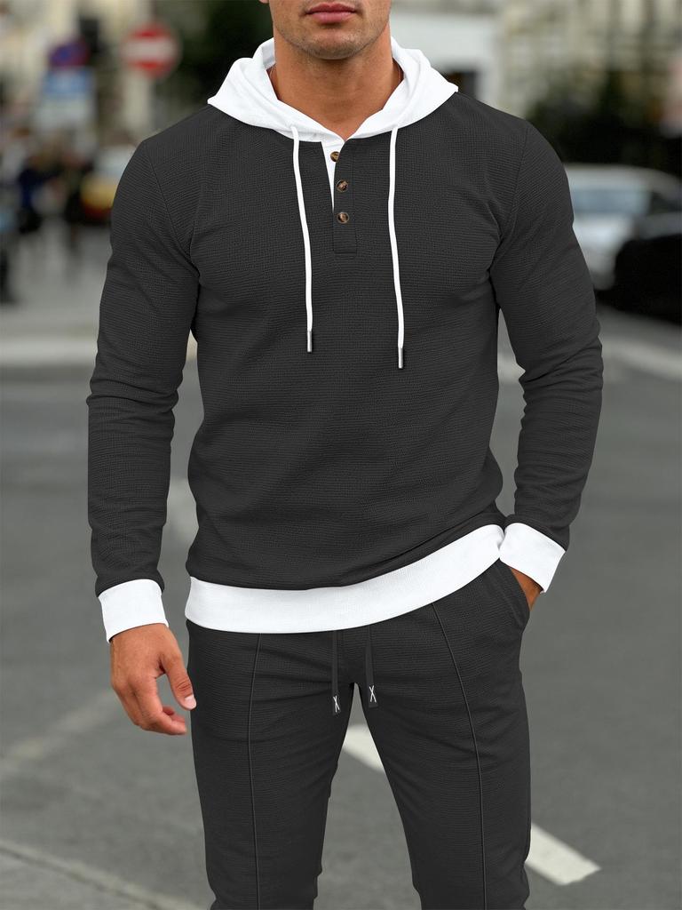 Men's Waffle Hoodie & Casual Long Pants Set - Trendy Spring/Autumn