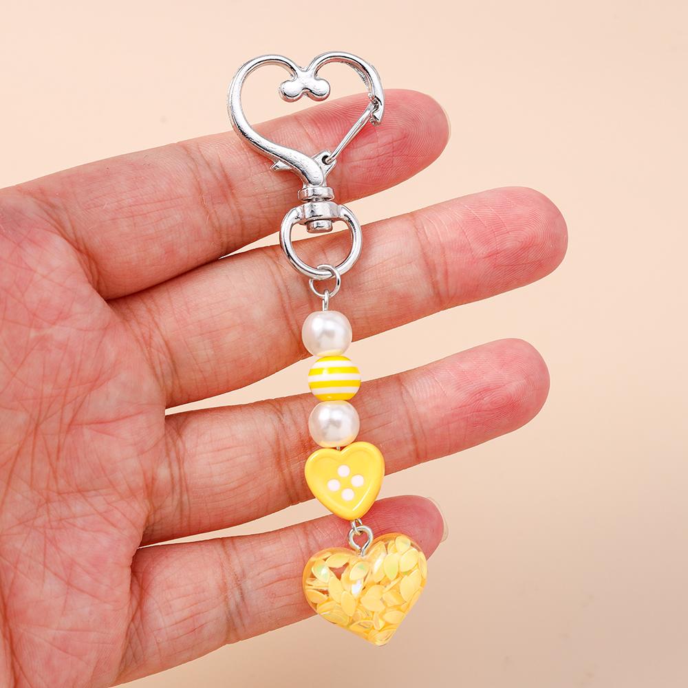 Cute Love Heart Keychain Women Girls Beaded Key Ring Pendant for Handbag Decor DIY Key Chain Jewelry Gift