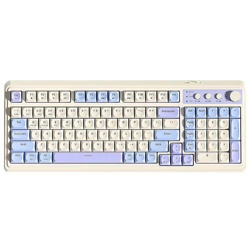 

Игровая клавиатура S99 Беспроводная 2.4G Bluetooth Проводная Трехрежимная RGB-клавиатура Эргономичная Многофункциональная ручка 3 Модели клавиатуры синий