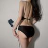 Lace Wire-Free Triangle Cup Bra & Panty Set with Strappy Design and Chest Pads for Small Busts