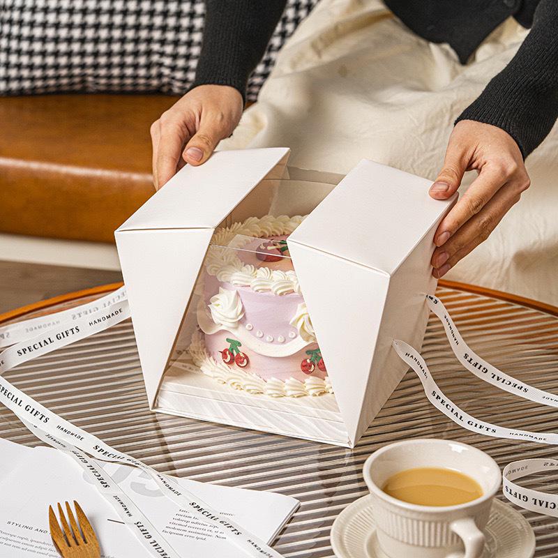 Clear Handheld Cake Box - Premium Custom 6/8 Inch Tall Windowed Birthday Cake Carrier