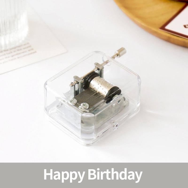 1pc Mini Creative Acrylic Music Box Hand Windup Metal Movement Octave Box Transparent Birthday Valentine's Day New Year Gift