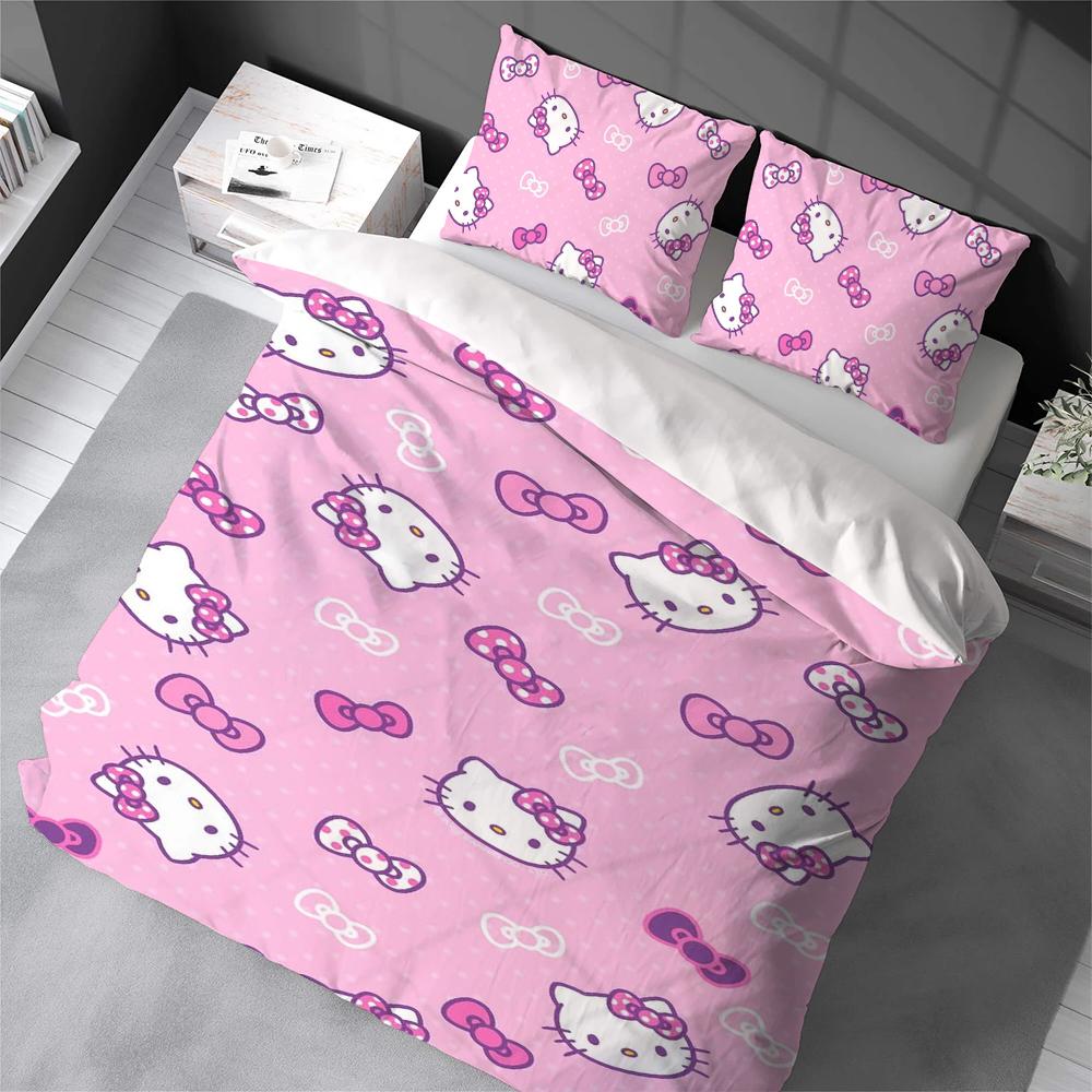 Cute Hello K-Kitty Duvet Cover Set Home Style Bedding Soft Laundry Cotton Bed 3 Piece Set Student Dormitory Gift