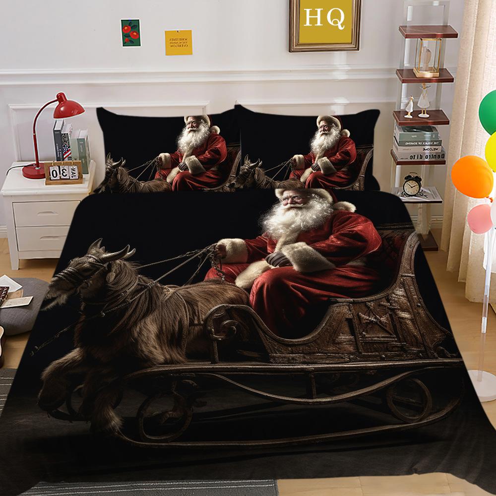 Weihnachtsmann Kutsche 3D-gedruckter Polyester Kissenbezug Bettdeckenbezug Zwei- oder Dreiteiliges Set Kann Sein