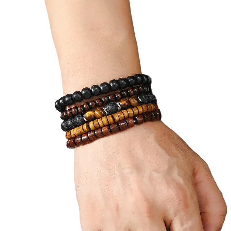 TEMU Xiyin's new 12-piece set of beaded bracelets cross-border coconut shell wooden bead elastic men's bracelets do not contain boxes.