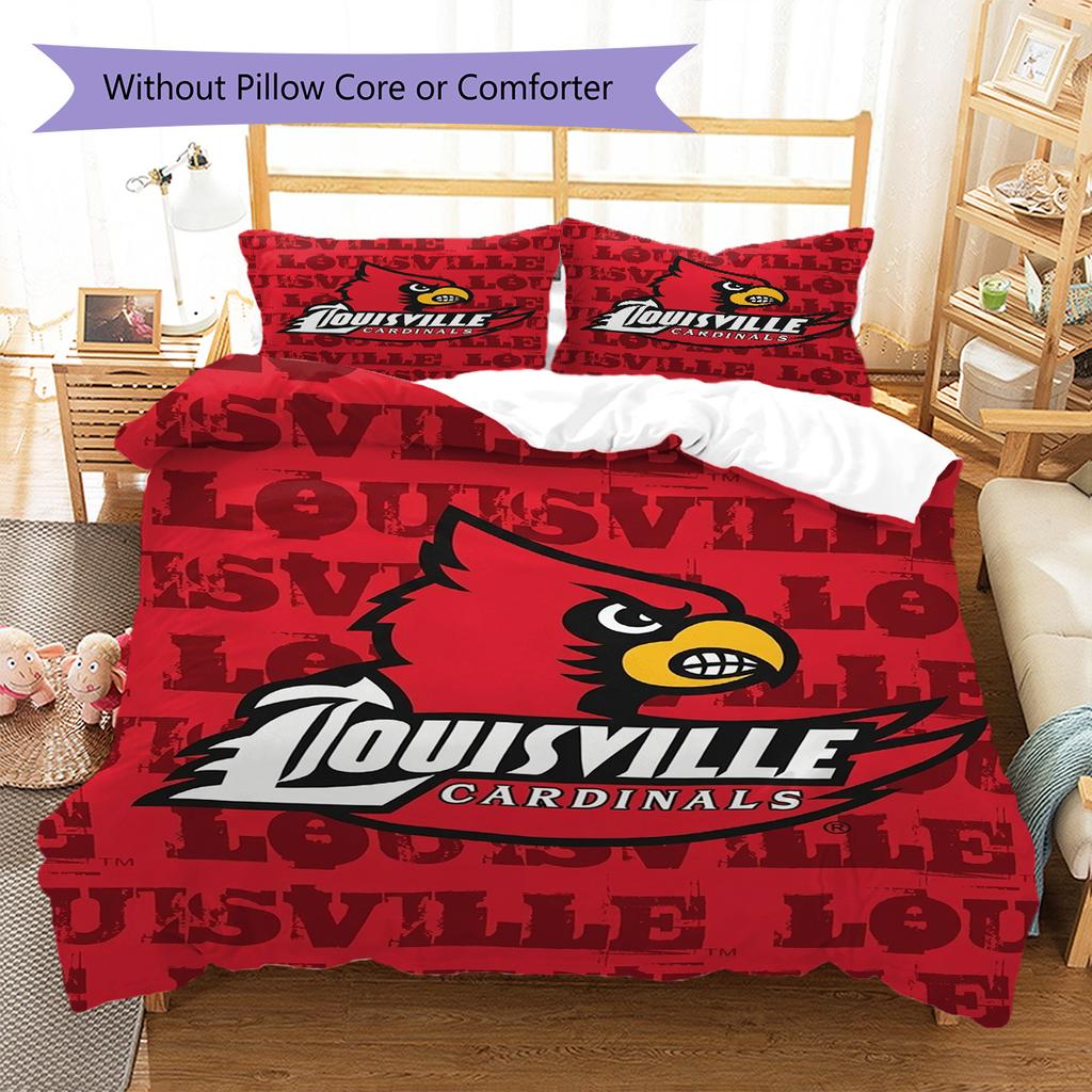 Louisville Cardinals Logo Pattern Bedding Set Quilt Cover Pillowcase Home Decor Gift (1 * Duvet Cover + 2 * Pillowcase, Without Core)